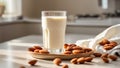 glass of milk almonds kitchen alternative vegan liquid ingredient organic tasty