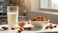 glass of milk almonds kitchen background vegan liquid ingredient organic tasty