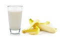 Glass of milk with banana over white background Royalty Free Stock Photo