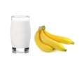 Glass of milk with banana over white background Royalty Free Stock Photo