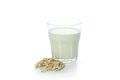 Glass of milk and cereals isolated on white background Royalty Free Stock Photo
