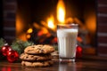 A glass of milk and chocolate chip cookies prepared for Santa Claus on Christmas Royalty Free Stock Photo