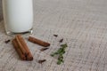 Glass of milk with cinnamon and thyme Royalty Free Stock Photo