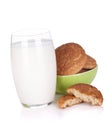 Glass of milk and cookies bowl Royalty Free Stock Photo