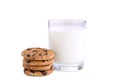 Glass of milk and cookies isolated on white Royalty Free Stock Photo