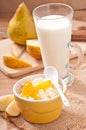 Glass of milk and cottage cheese in bowl Royalty Free Stock Photo