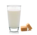 Glass of milk and cubes of cane sugar