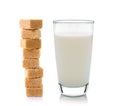 Glass of milk and cubes of cane sugar