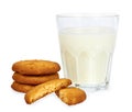 Glass of milk and homemade cookies isolated on white background Royalty Free Stock Photo