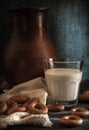 A glass of milk and a jug of clay Royalty Free Stock Photo