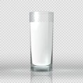 Glass of milk. Realistic image transparent cup with white color liquid. 3D vector illustration milk drink or yogurt for