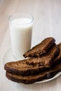 A glass of milk and slices of rye bread on a saucer Royalty Free Stock Photo