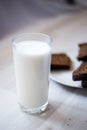 A glass of milk and slices of rye bread on a saucer Royalty Free Stock Photo