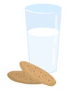 Glass of milk with two cookies. Simple flat design depicting a healthy snack or breakfast. Food and drink, delicious Royalty Free Stock Photo