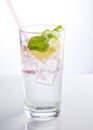 A glass of mineral water decorated with a slice of orange and mint Royalty Free Stock Photo