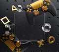 Glass Mockup Black Golden Gamepad Console 3D Rendering