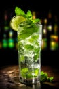 Glass of Mohito - mojito drink placed on a table.