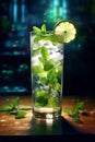 Glass of Mohito - mojito drink placed on a table.