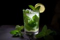 glass of mojito, garnished with spearmint leaves
