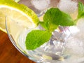 Glass with mojitos and lemon wedges and mint on a tray Royalty Free Stock Photo