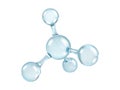 Glass molecule model. Reflective and refractive abstract molecular shape isolated on white background