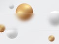 Glass morphism background. Glass banner made of transparent frosted glass with gold and white spheres on a light Royalty Free Stock Photo