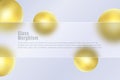Glass morphism background. Glass banner made of transparent frosted glass and golden spheres on a light background. Royalty Free Stock Photo