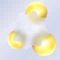 Glass morphism background. Glass rounded wavy banner made of transparent frosted glass and gold spheres on a light Royalty Free Stock Photo