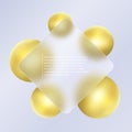 Glass morphism background. Glass square banner made of transparent frosted glass and gold spheres on a light background. Royalty Free Stock Photo