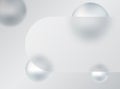Glass morphism banner template. Banner made of transparent plastic with a blur effect and silver spheres. Royalty Free Stock Photo