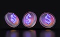 Glass morphism dollar icon three view angle colorful gradient light