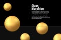 Glass morphism effect. Banner made of transparent matte acrylic. Gold gradient circles on a black background. Realistic Royalty Free Stock Photo