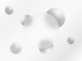 Glass morphism effect. Round banner made of transparent glass. Silver colored 3D spheres on a gray background. Royalty Free Stock Photo