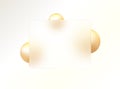 Glass morphism effect. Transparent glass banner with gold spheres. Royalty Free Stock Photo