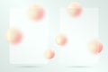 Glass morphism effect. Vertical transparent banners with peach colored spheres. Realistic glass morphism of frosted Royalty Free Stock Photo