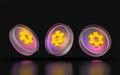 Glass morphism gear icon three view angle colorful gradient light