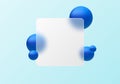Glass morphism website landing page template. Transparent partition effect with floating blue spheres