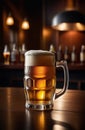 glass mug with beer on the bar counter. Generative AI Royalty Free Stock Photo