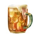 Watercolor illustration. Mug of beer.