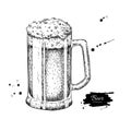Glass mug of beer sketch style illustration. Hand drawn