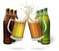 Glass mugs of beer and beer bottles Royalty Free Stock Photo