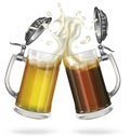 Glass mugs of dark and light beer Royalty Free Stock Photo