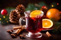 Glass mugs of mulled wine with spices and citrus fruits Royalty Free Stock Photo