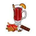 Set of design elements mulled wine. Hand drawing. Vector illustration