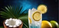 refreshing tropical drink, fresh summer cocktail with ice, detox water, fruit cocktail, Royalty Free Stock Photo