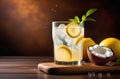 refreshing tropical drink, fresh summer cocktail with ice, detox water, fruit cocktail, Royalty Free Stock Photo