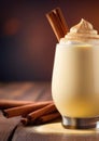 Christmas traditional eggnog, fresh winter drink with cinnamon and spices, vanilla Royalty Free Stock Photo