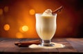 Christmas traditional eggnog, vanilla milkshake, fresh winter drink with cinnamon and Royalty Free Stock Photo