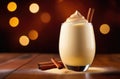 Christmas traditional eggnog, vanilla milkshake, winter drink with cinnamon and spices, Royalty Free Stock Photo