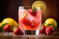 strawberry lemonade with mint, detox water, fresh summer cocktail with ice, refreshing drink, berry Royalty Free Stock Photo